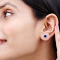 thumbnail image 5 of Lab Created Blue Sapphire Stud Earrings with Moissanite Halo - 6 mm - AAAA Quality, 925 Sterling Silver, 5 of 9