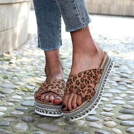 

Women s Fashion Leopard Cross Strap Casual Platform Sandals And Slippers