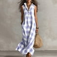 thumbnail image 1 of Achuyrbd Women's Plaid Button Front Sleeveless Dress, Collared Long Maxi Shirt Dress with Pockets, Loose Fit Summer Vacation Outfit, S-2XL, 1 of 6