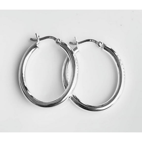 Sterling Silver Smooth Oval Hoop Earrings Item #5005 - 1" long