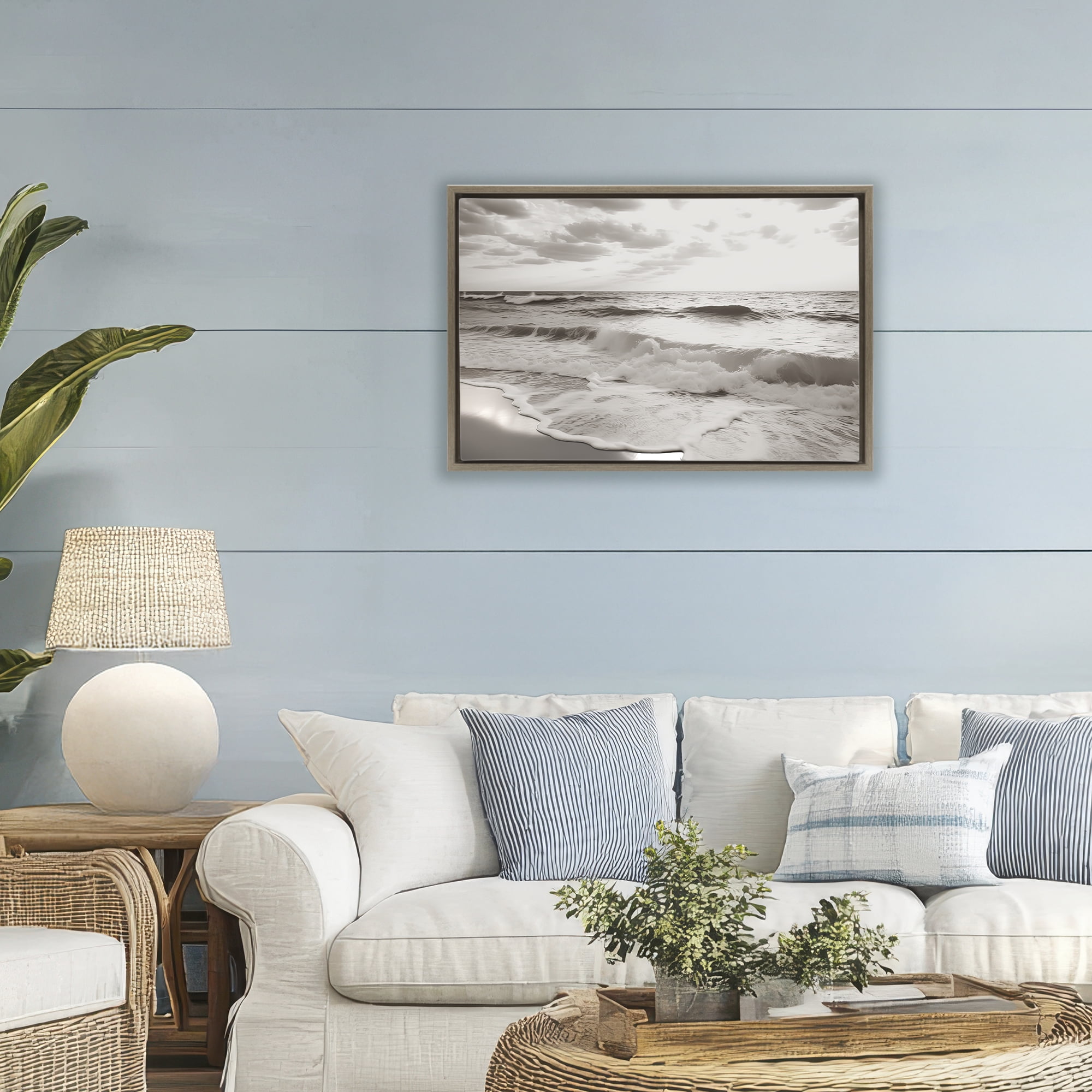 Beach View Reverie Brown Framed Floater Canvas Wall Art, design by Decent Exposures
