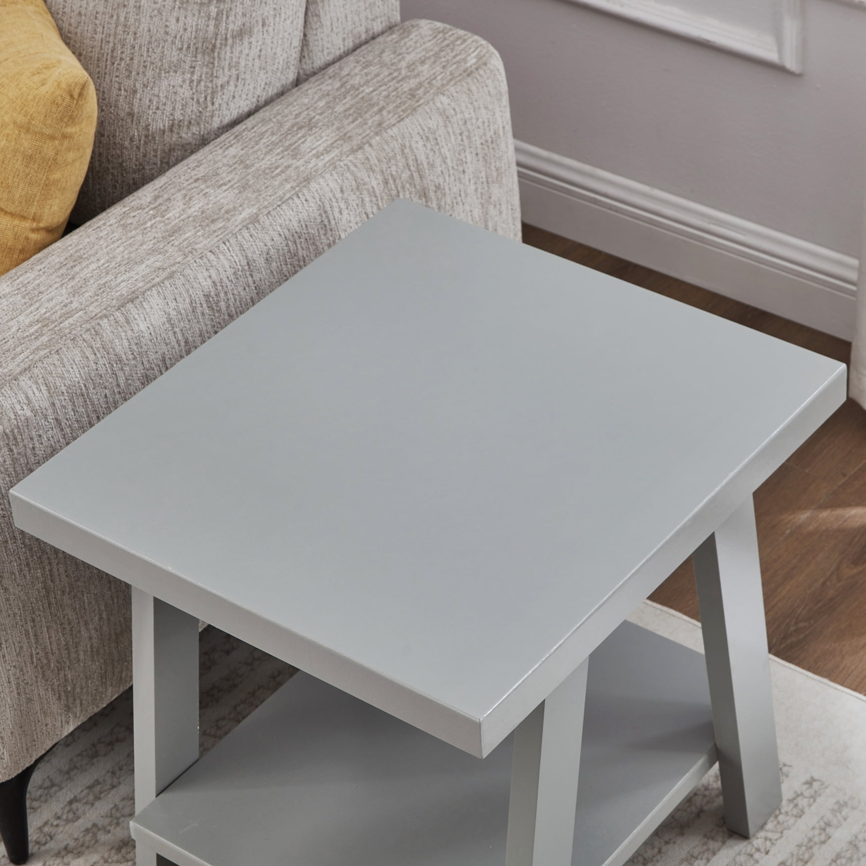 Roundhill Furniture Athens Contemporary Wood Shelf End Table in Gray
