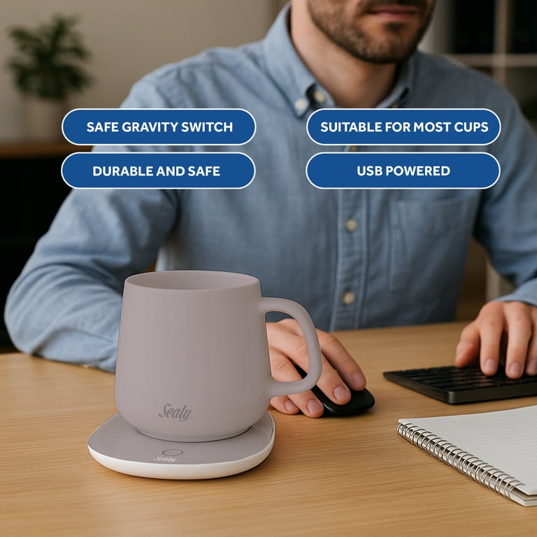 Sealy Coffee Mug Warmer with Pink Mug, USB Powered Set with Temperature  Control & Auto Shutoff
