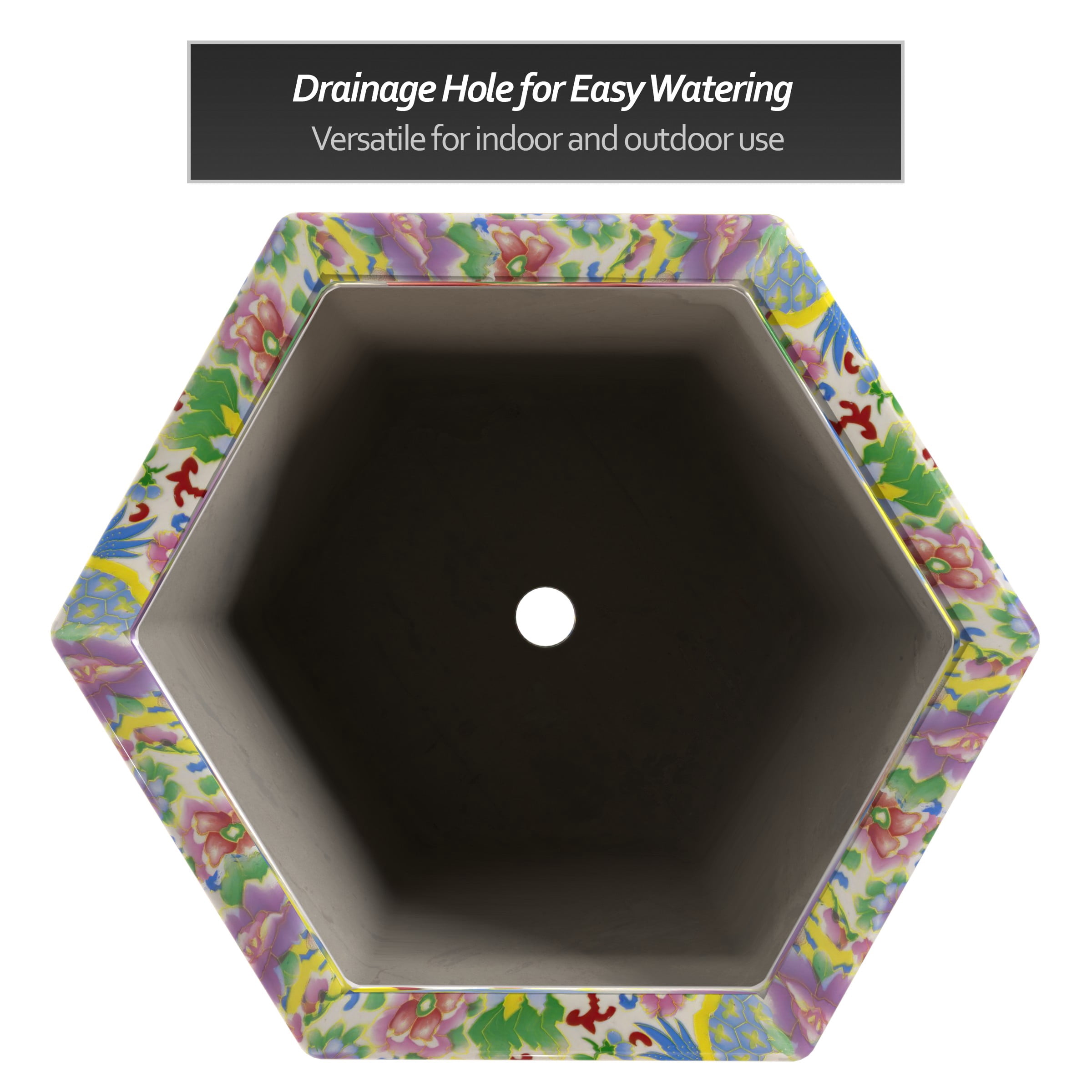 12" Hexagonal Flower Pot - Satsuma Peacock
