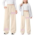 thumbnail image 2 of Ulitacool Girls Winter Pants Casual High Waist Sweatpants Straight Leg Baggy Slacks Athletic Pants With Pockets Basic Lightweight Wear Beige 4-5 Years, 2 of 9