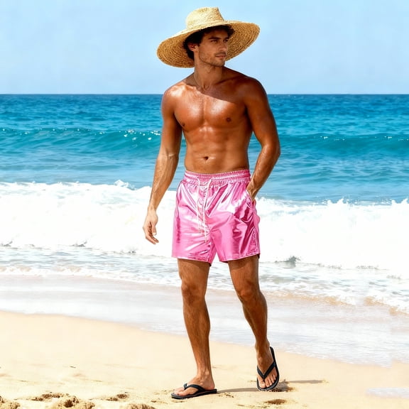 PBFRDSJ Mens Swim Trunks Metallic Shiny Sparkly Hot Drawstring Short with Pockets for Beach Vacation Swimming