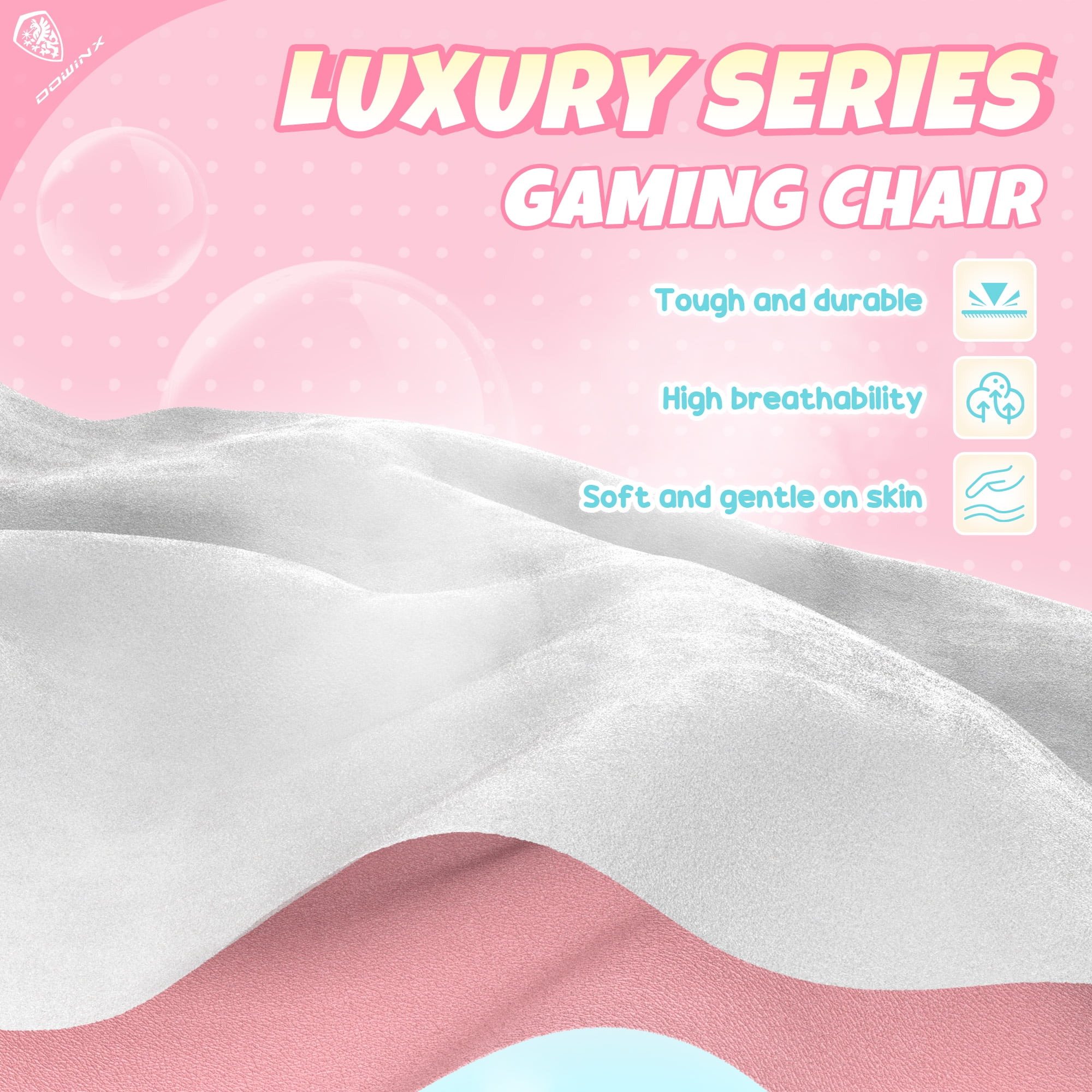 GOOSEA Cute Cat Ear Gaming Chair with Paw Print Lumbar Support and Cushion, Ergonomic Computer Desk Chair with Footrest, Reclining PC Game Chair for Girls and Women, 300lbs, Pink and White