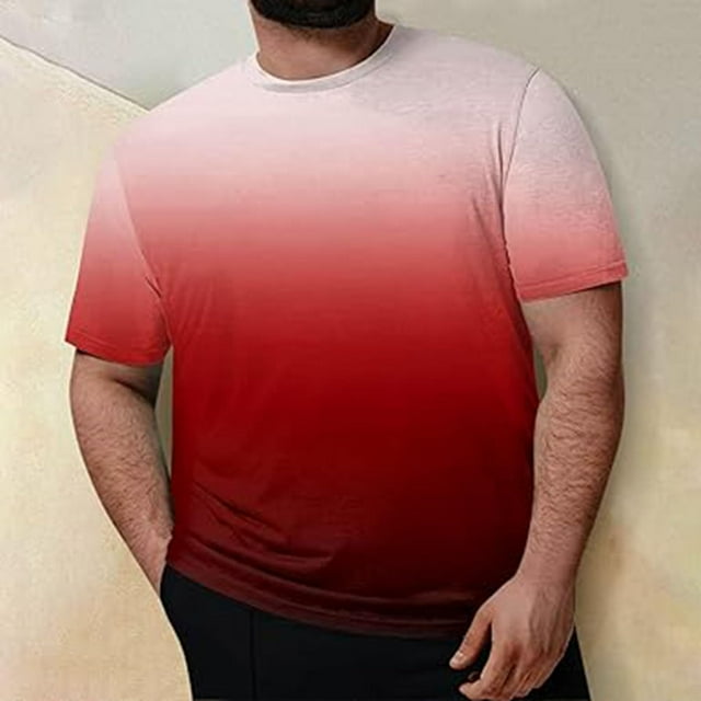 Tops para hombre, blusas y camisas de manga corta con cuello redondo para hombre, blusa informal grande con cuello redondo y manga corta degradada, blusa de poliéster para hombre