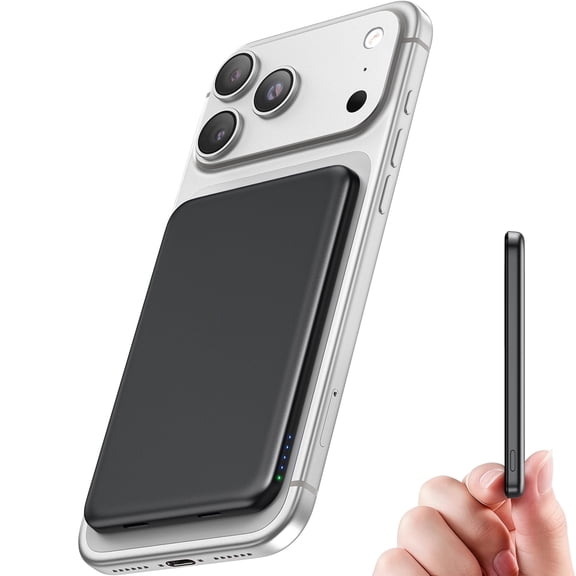 Magnetic Portable Charger, Magnetic Power Bank 5000mAh with USB-C, Slim Wireless Battery Pack compatible for iPhone 17/16/15/14/13 Series, Black
