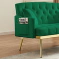 thumbnail image 3 of Retro Style Velvet Fabric Loveseat Sofa,  2-Seat Upholstered Sofa Couch with Square Armrest, Gold Metal Legs, 2 Pillows, Lovely Couch for Living Room, Bed Room, Study, Green, 3 of 8