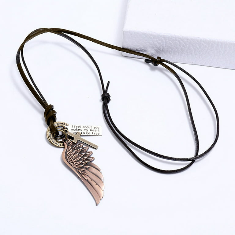 Angel Heart Wings Pendant - Silver Wings - Classic - Rope Necklace or
