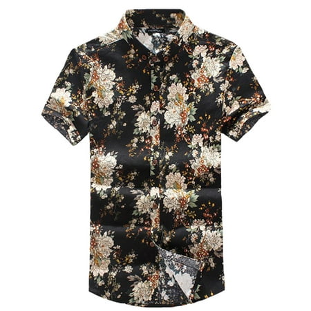 INCERUN Mens Floral Pirnt Short Sleeve Button Hawaiian Shirt | Walmart ...