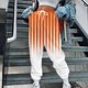 thumbnail image 1 of Puntoco Moda Casual Para Mujer Bolsillos Estampados A Rayas Cintura Elástica Con Cordón Leggings Pantalones Deportivos Pantalones Naranja L, 1 of 5