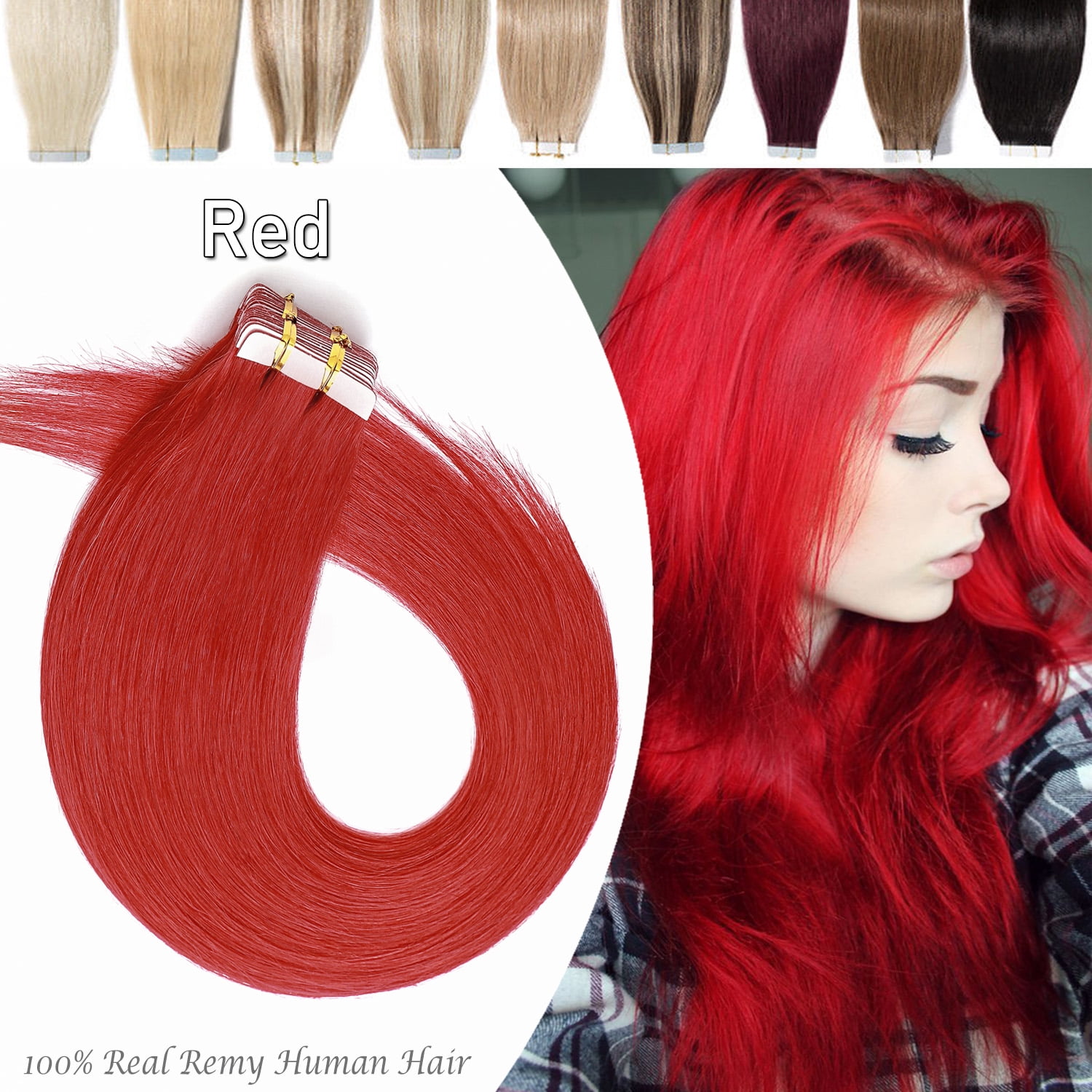 Benehair Tape In Human Hair Extensions Thick 100% Remy Real Skin Weft Seamless Full Head for Woman 20 pcs/50g Red US Benehair Tape In Human Hair Extensions Thick 100% Remy Real Skin Weft Seamless Full Head for Woman 20 pcs/50g Red US