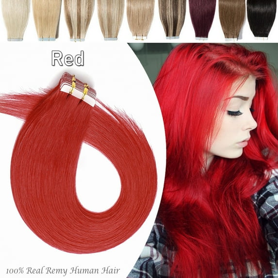 Benehair Tape In Human Hair Extensions Thick 100% Remy Real Skin Weft Seamless Full Head for Woman 40 pcs/100g Red US