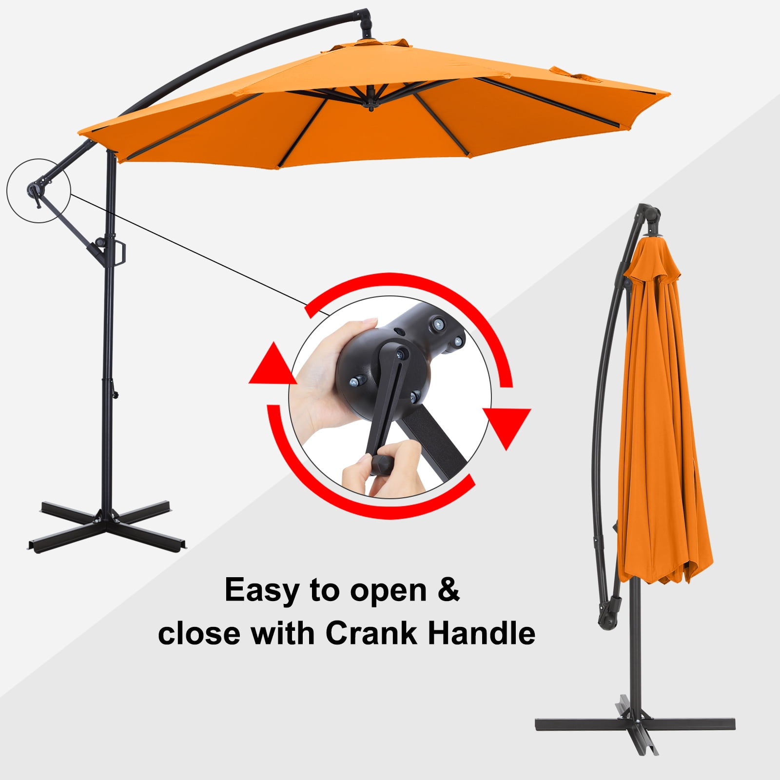 ABCCANOPY 10 FT 360°Rotation Cantilever Patio Umbrella with Crank & Cross Base for Garden, Backyard, Pool and Beach, 12+ Colors(Orange)