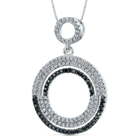 Peora 4.53 Carat T.G.W. Micro Pave Black and White Cubic Zirconia Rhodium over Sterling Silver Pendant, 18