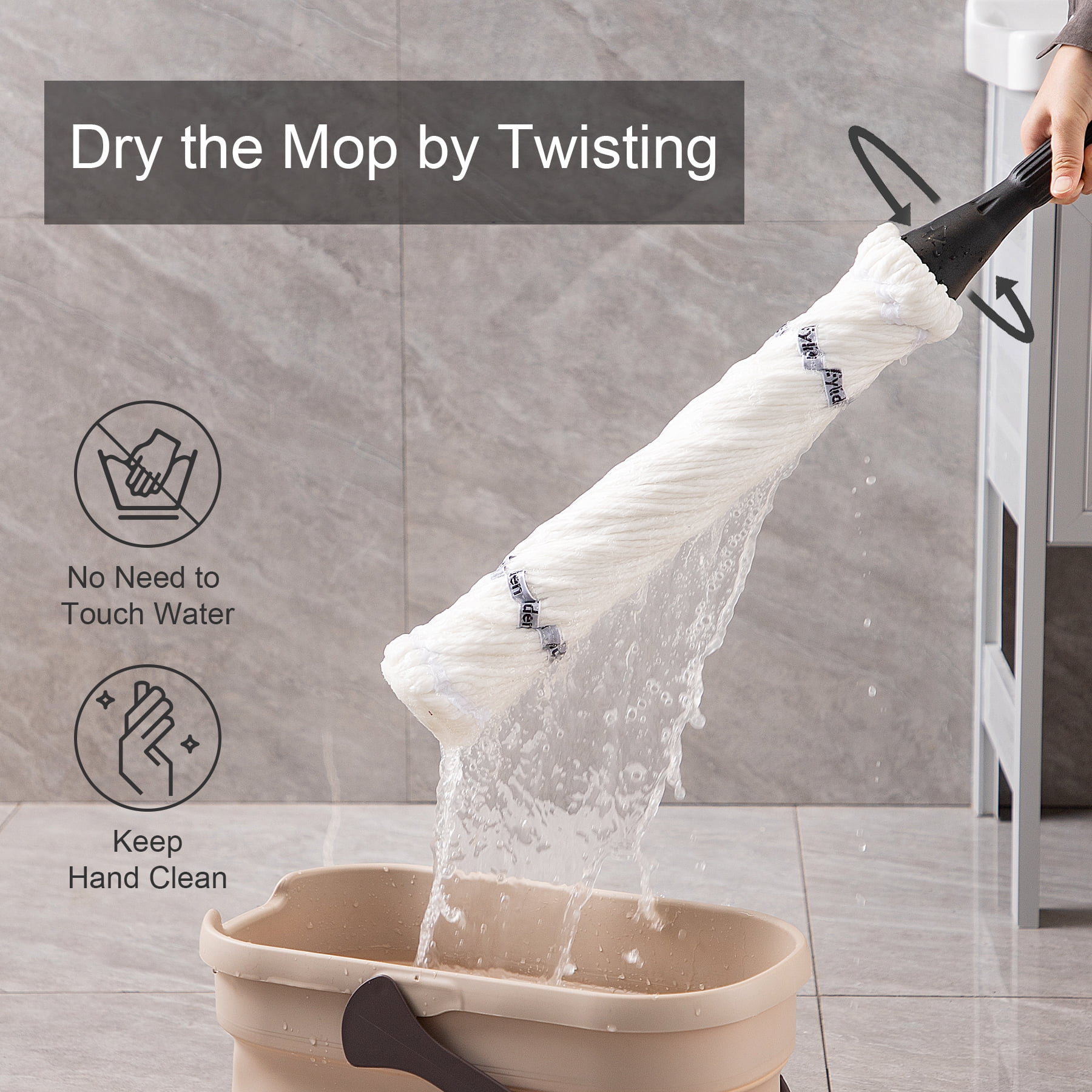 Eyliden Mop with 2 Reusable Heads, Easy Wringing Twist Mop, with 57.5