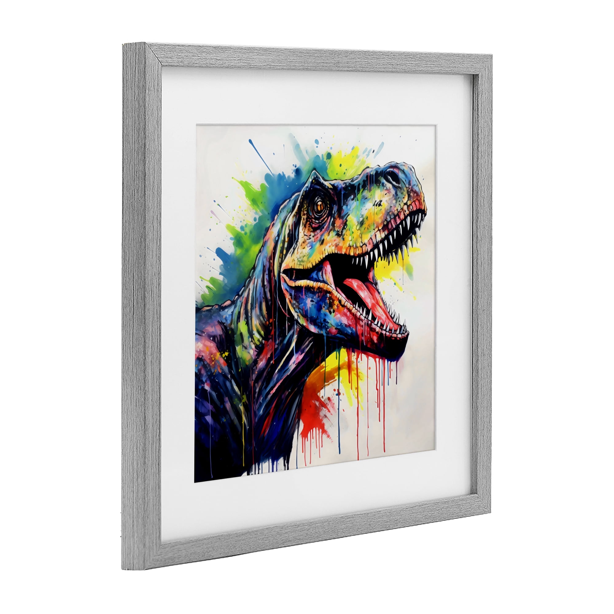 Stupell Industries Colorful T-Rex Roaring Gray Framed Print Under Glass, design by Creative Studio