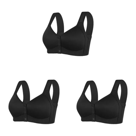 Bra for Womens No Steel Ring Womens Wireless Bra Front Close Bra T Womens Bras Push Up Padded Back Plus Size Seamless Sports Bras Unlined Bra for ceangrtro Black (3Packs) Black (3Packs)
