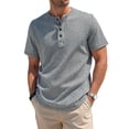 thumbnail image 2 of Yyuenw Men's Solid Color Linen Short Sleeve T-Shirt, Casual Button Placket Tee for Men, Breathable Summer Wear, 2 of 6
