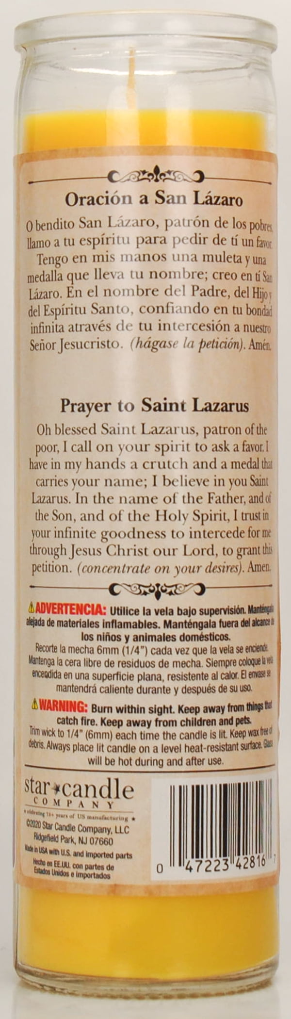 (2 pack) Prayer Candle St Lazaro Yellow Wax, 8 Inch