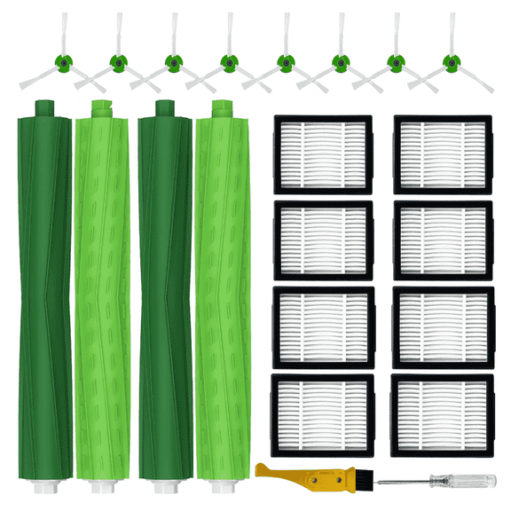 Bibemorol Replacement Parts for iRobot Roomba i3/i3 , i7/i7 , i8/i8 , E5, J Series - 2 Rollers, 8 Filters, 8 Brushes