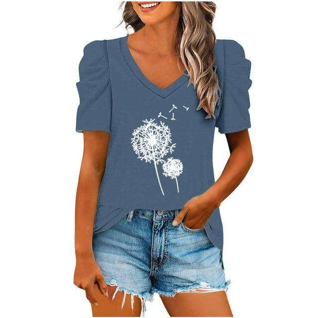 Blusas de Manga Corta para las Mujeres, Blusa de Camiseta Suelta Casual Hecha de Tela Cómoda para Todo el Uso Diario de Temporada, Blusas para las Mujeres Casual