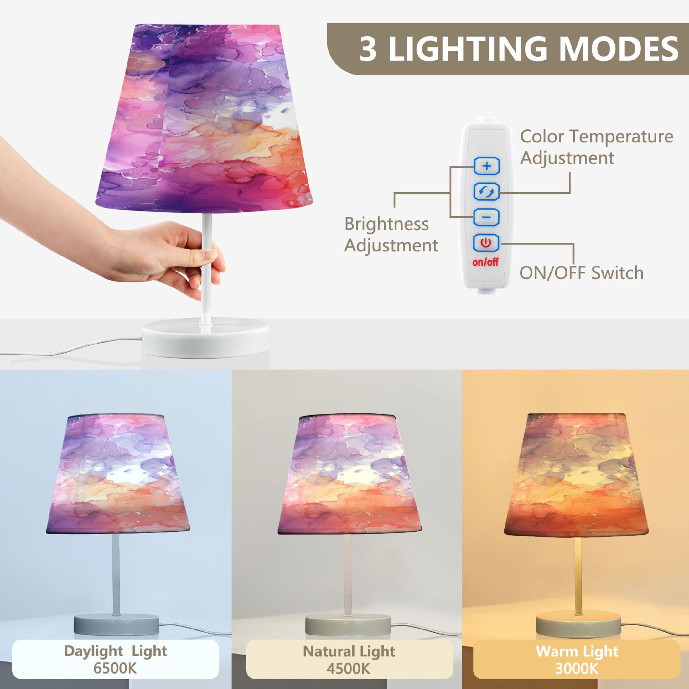 Watercolor Alcohol Ink Splashes Desk Lamp LED Table Nightstand Lamps with 3 Color Temperatures for Home Bedroom Living Room Decor 8x12
