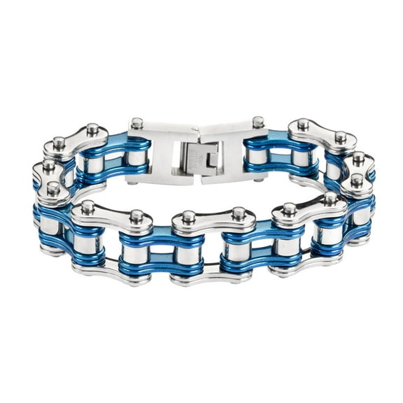 SK1240 Silver/Candy Blue Bike Chain Bracelet 3/4" Wide - Size 8.5"