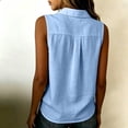 thumbnail image 4 of Women's Linen Sleeveless Blouse Lapel Collar Half Button Casual Tank Top Blue XL, 4 of 6
