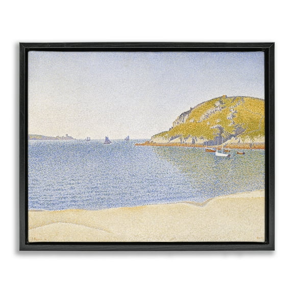 Stupell Industries Classical Signac Port Painting Landscape & Nature Painting Black Floater Framed Canvas Art Print Wall Art, 21 x 17