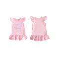 thumbnail image 2 of BemeyourBBs Toddler Baby Girl Little Sister Dress Outfit Baby Girl Summer Pink Dress Flutter Sleeve Crew Neck Dot Letter Embroidery Layered Hem A Line Dress, 2 of 9