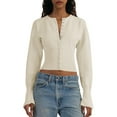thumbnail image 3 of Womens Cropped Sweaters Button Down Long Sleeve V Neck Ribbed Knit Slim Fit Pullover Crop Tops  M, 3 of 8