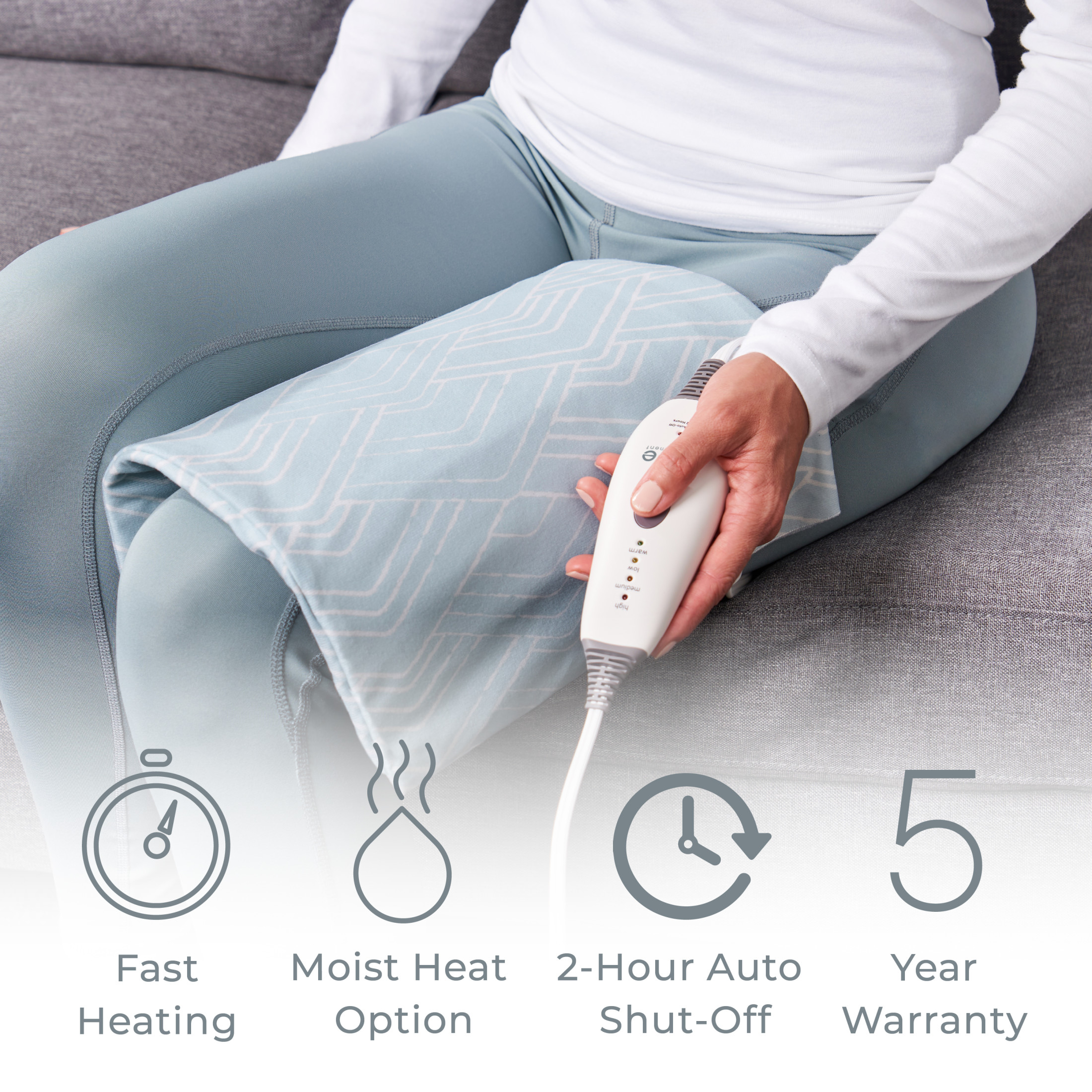 Pure Enrichment PureRelief Express Designer Series Electric Heating Pad - 12” x 15” Fast-Heating with 4 Heat Settings, Machine-Washable Fabric, & 2-Hour Auto Safety Shut-Off - Cerulean Diamond