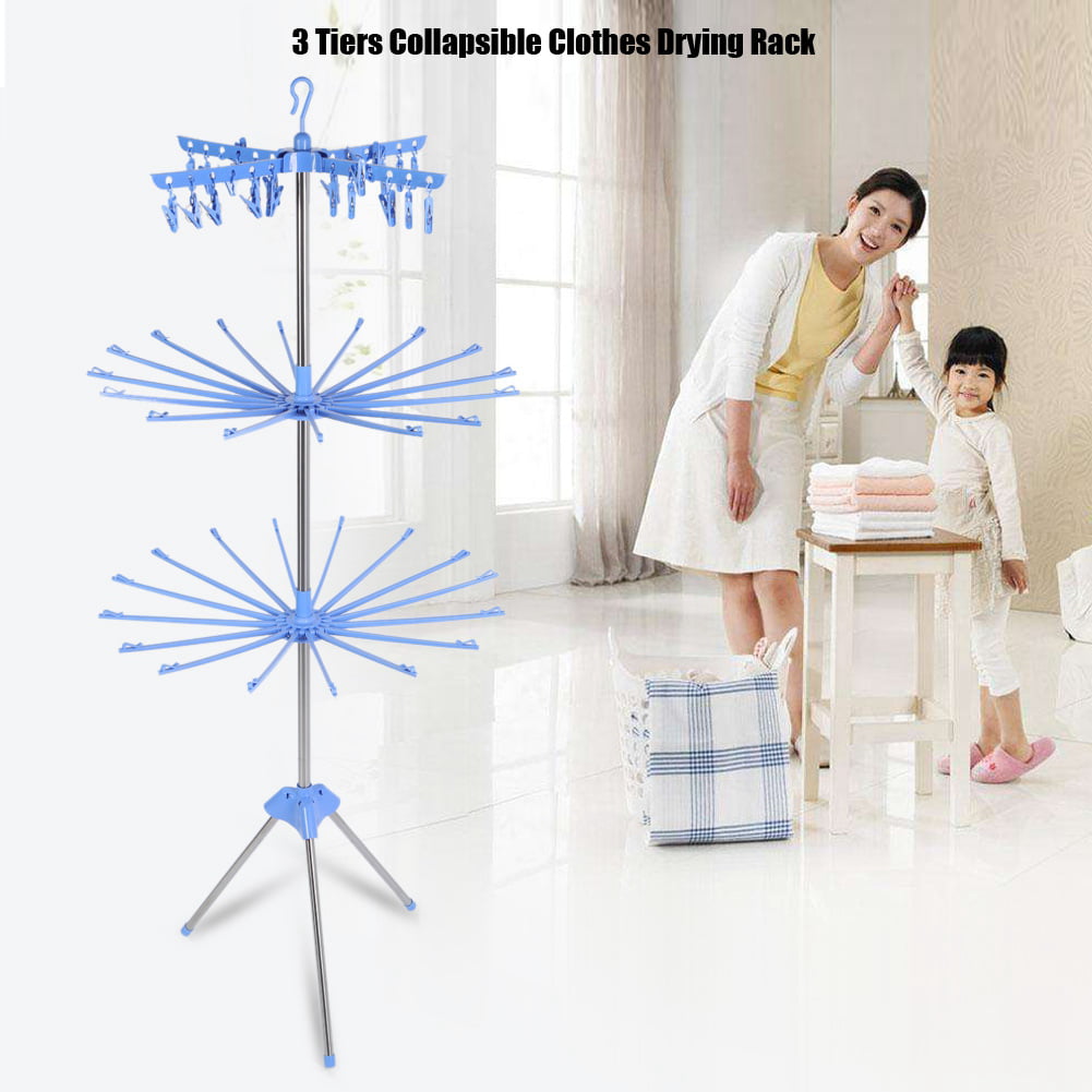 3Tier Collapsible Drying Rack Stand for Hanging Towels Baby Clothes Sock 