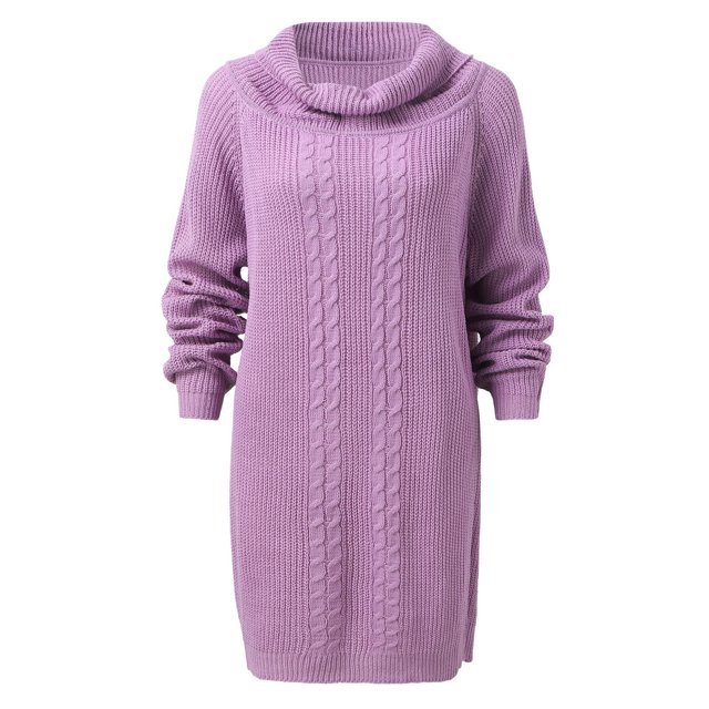 Gibobby Vestidos de sueter para mujer Vestido de suéter para mujer Línea de cuello fuera del hombro Manga larga Suéter de punto de cadera Vestido suelto(Morado,CH)