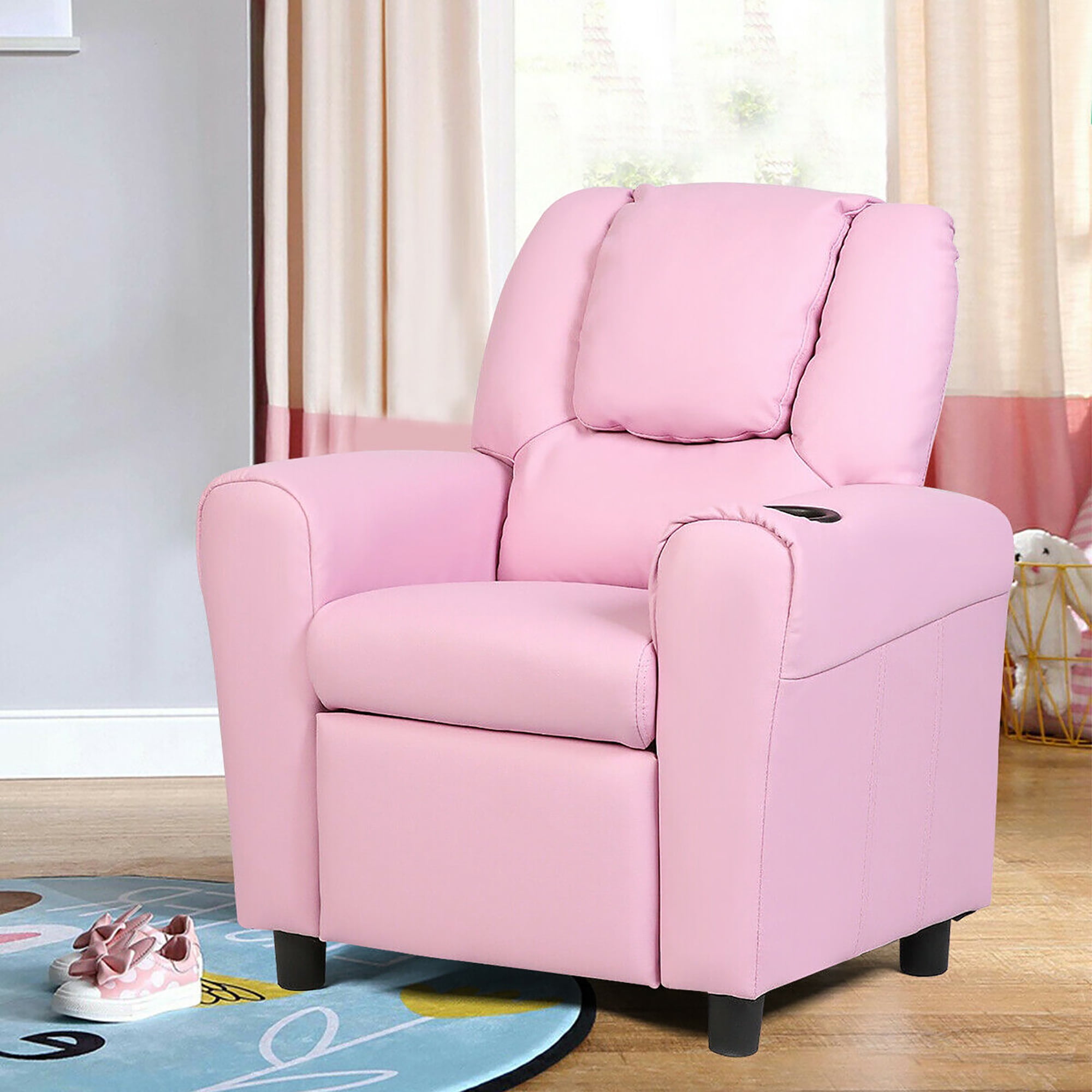 Costway Kids Sofa Chair Recliner Armchair Couch Seat w Cup Holder Pink