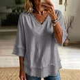 thumbnail image 2 of Linen Shirts for Women 3/4 Length Sleeve V Neck Tunic Tops for Women Flowy Tops for Women Summer Linen Tops Shirts Beach Vacation Tshirts Summer Blouses for Women,Gray,2XL, 2 of 6