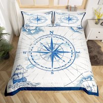 Erosebridal Nautical Compass Duvet Cover Queen,Ocean Adventure Theme Bedding Sets Queen Size,Sea Sailboats Comforter Cover Queen For Youth,Super Cozy Room Decoration Reversible,3 Pieces（No Comforter）