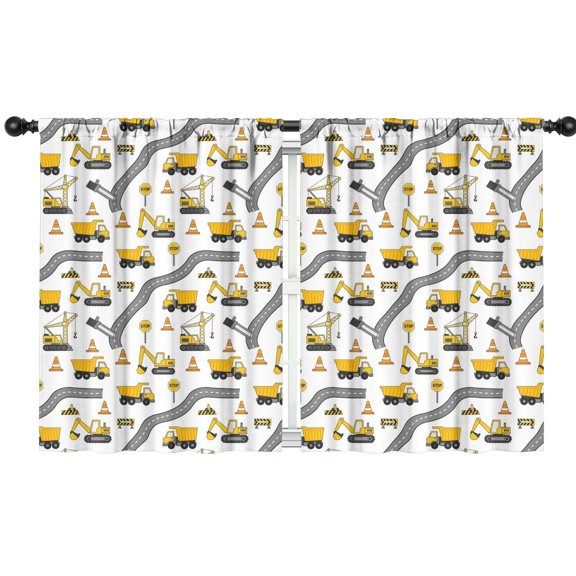 Blackout Kids Curtains,Cartoon Construction Vehicles Roads White Pattern Childrens Insulated Curtains Set Of 2,Bedroom Essentials,Toddler Room Decor 42"x54"