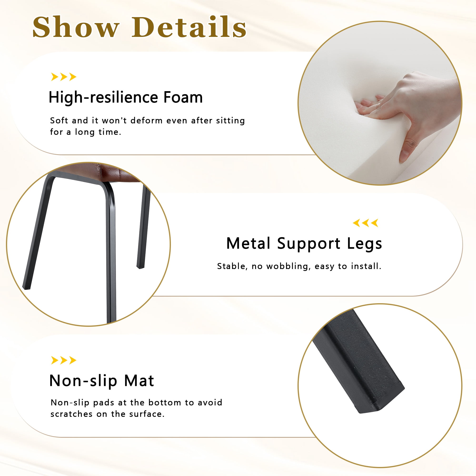 GARITIN 2 Pack Vintage Brown PU Leather Dining Chairs, Mid-Century Stripe Upholstered Side Chairs, Modern Industrial Accent Chairs with Black Metal Frame for Kitchen Dining Room