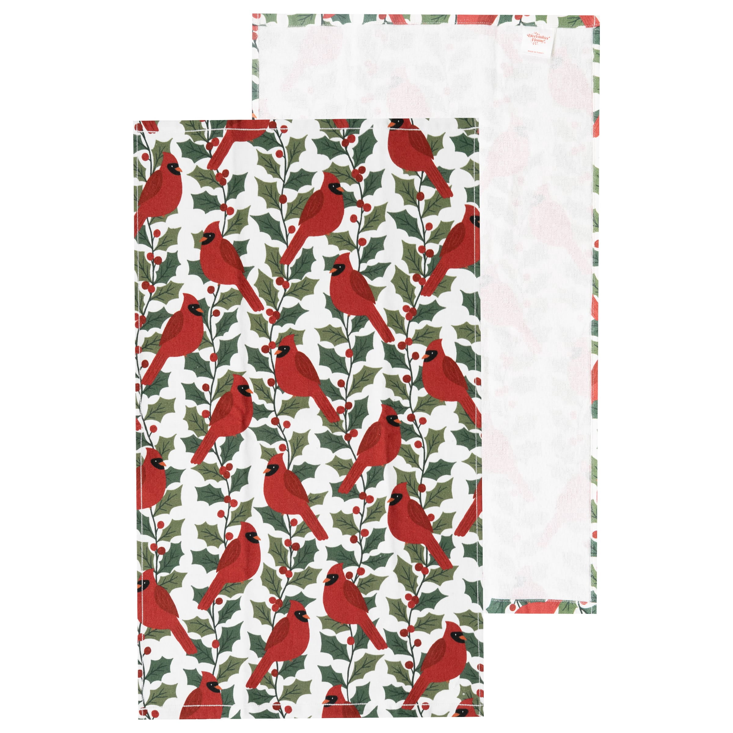 RITZ 100% Cotton Holiday Kitchen Towels, Set of 4, Cardinal Greetings, Poinsettia Dish Towels Set, Festive Red Green