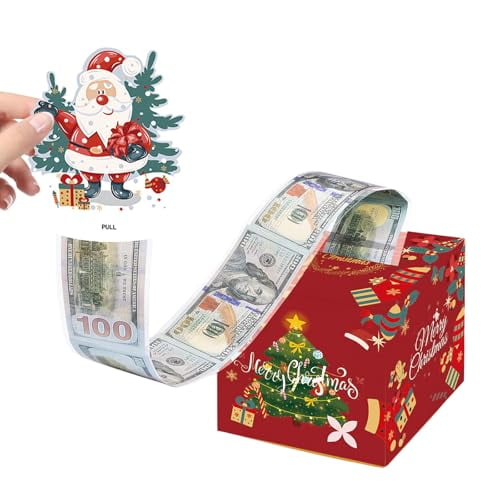 Christmas Money Pull Box for Cash Gift Surprise Money Gift Boxes for Cash Pull Out DIY Money Roll Gift Box with 50Pcs Transparent Bags as Christmas Party Favors for Toddler Friends Family Lover
