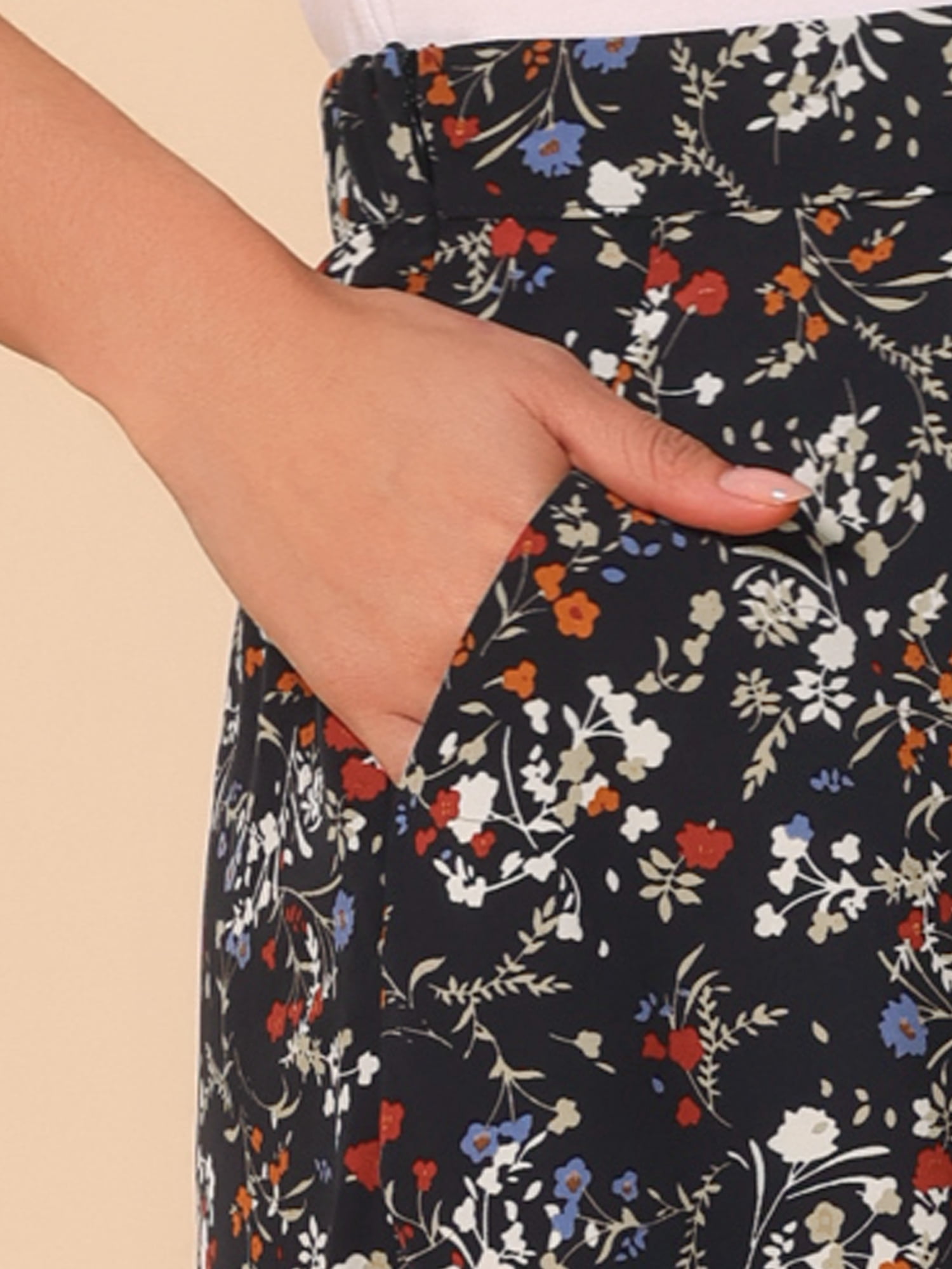 DARING DIVA Women's Floral Print A-Line Midi Skirt Skirts M Black Red