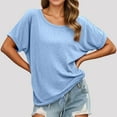 thumbnail image 2 of Shwomsmer Womens T Shirts Women's Casual Round Neck T Shirt With Drawstring Hem Stylish Summer Top For Women Comfortable Pure Color Tee With Denim Shorts Long Sleeve Polyester T Shirt Women, 2 of 4