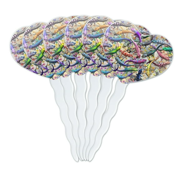 Gecko Lizards Reptile Rock Group Heart Love Cupcake Picks Toppers Decoration Set of 6