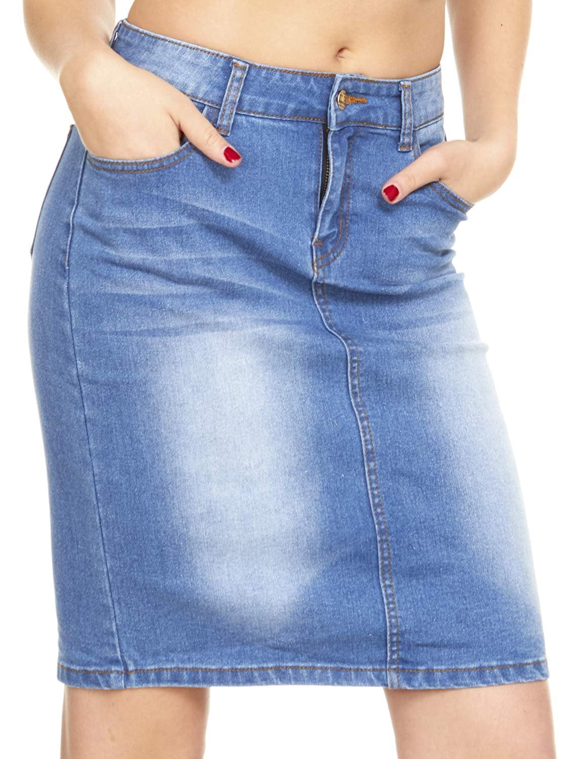 YDX - YDX Jeans Juniors Mid-Length High Waisted Denim Skirt for Women ...