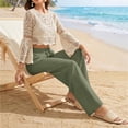 thumbnail image 6 of Nestiefly Linen Pants Women Wide Leg Palazzo Pants Flowy Elastic Waist Summer Beach Casual Trousers with Pockets 2026 Army Green M, 6 of 7