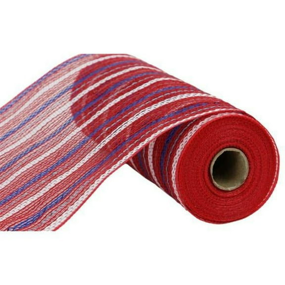 10" Poly Jute Matte Stripe Mesh Ribbon: Red/White/Blue (10 Yards)